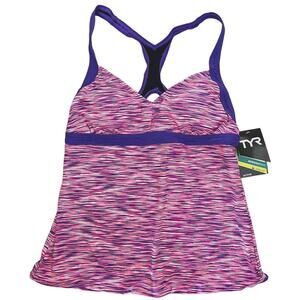 TYR DuraFast Active Sonoma Vneck OpenBack Tankini Top Purple Pink Sz Large 10/12